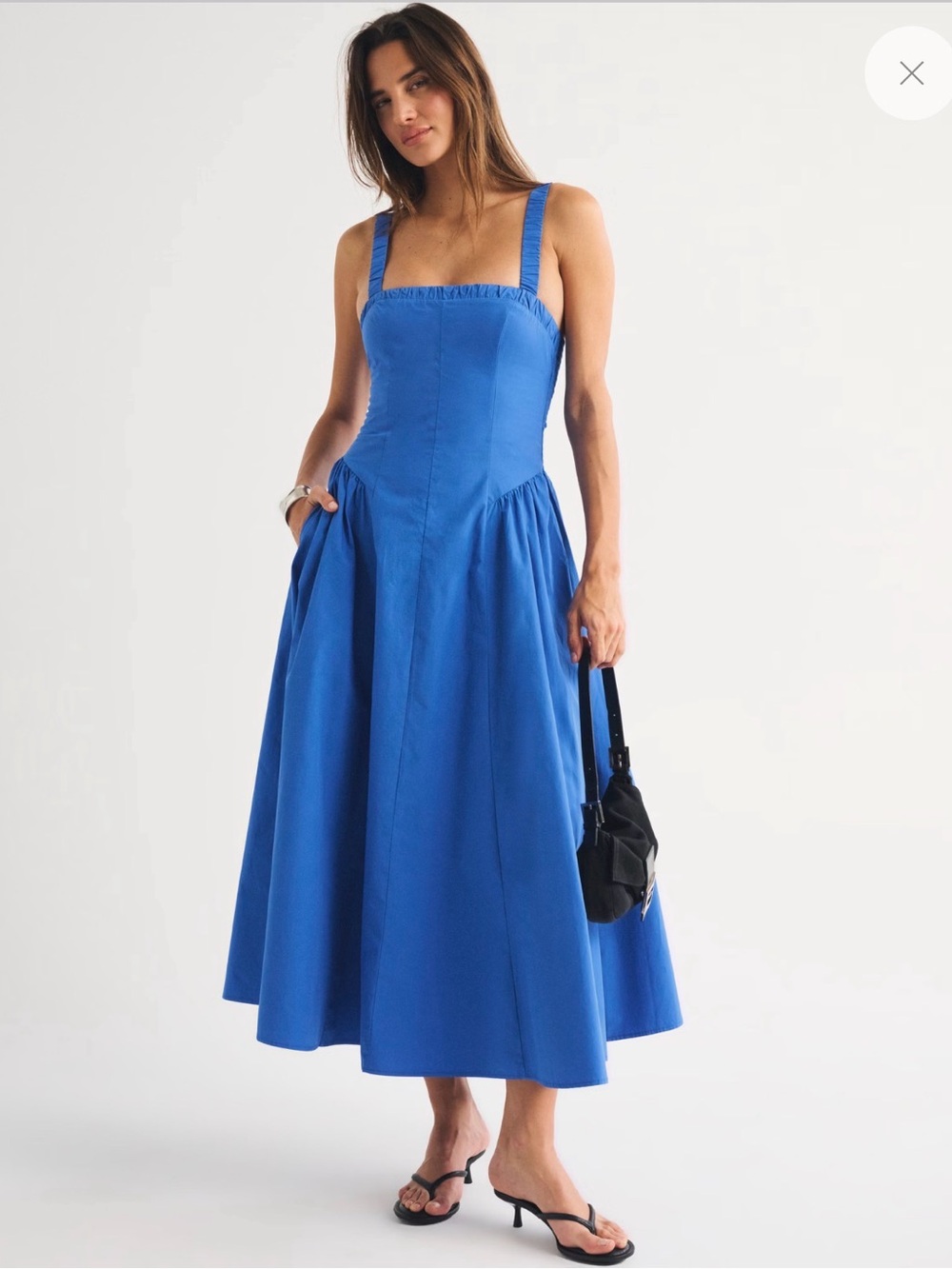 Abercrombie Cotton Ruched Neckline Dipped Waist Midi Dress
